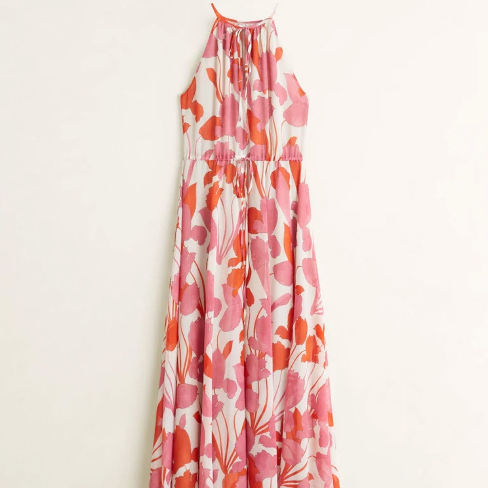 Red, pink & white Printed long maxi dress